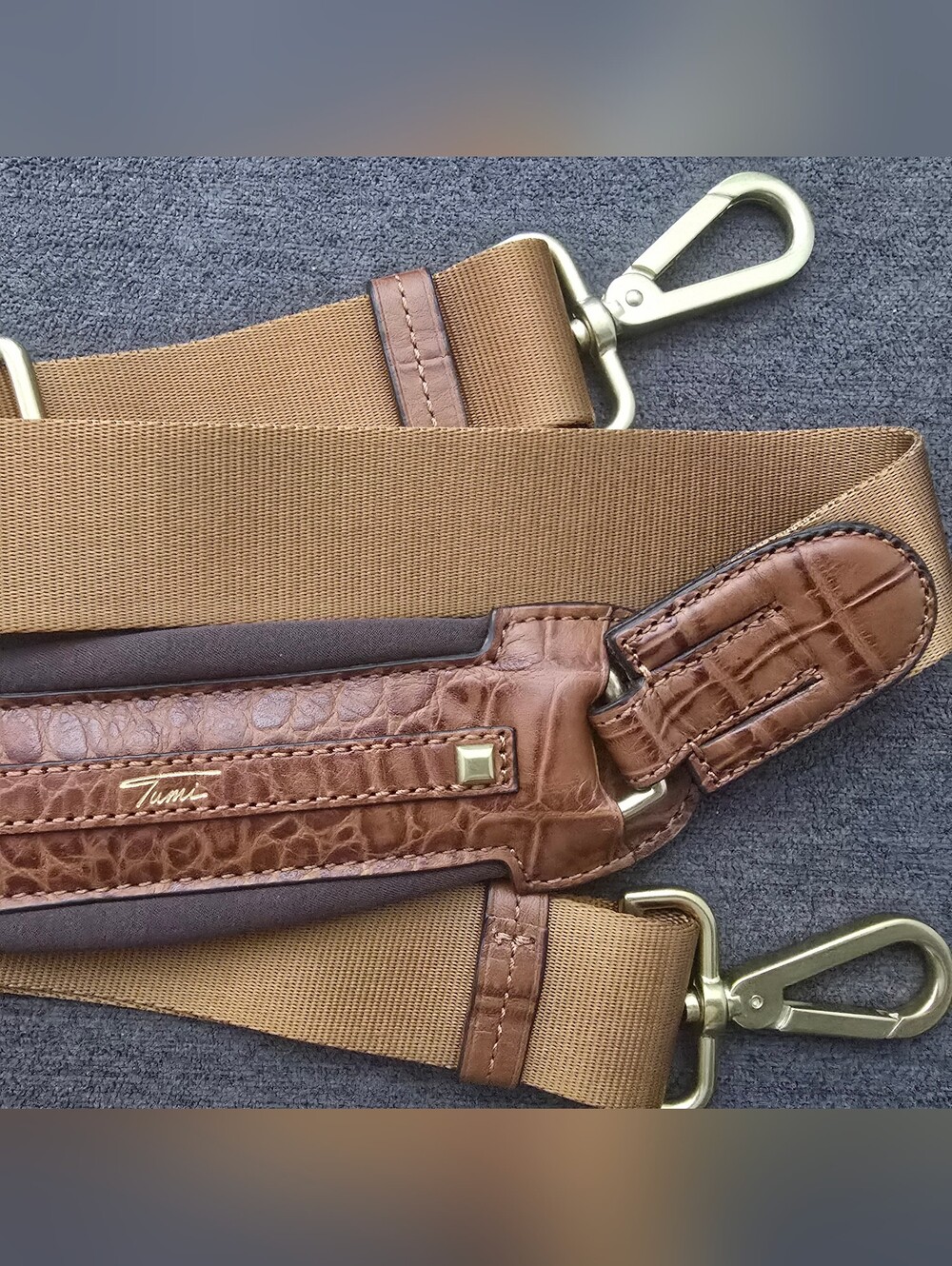 Vintage Tumi Brown Croc-Embossed Leather Laptop Bag Strap